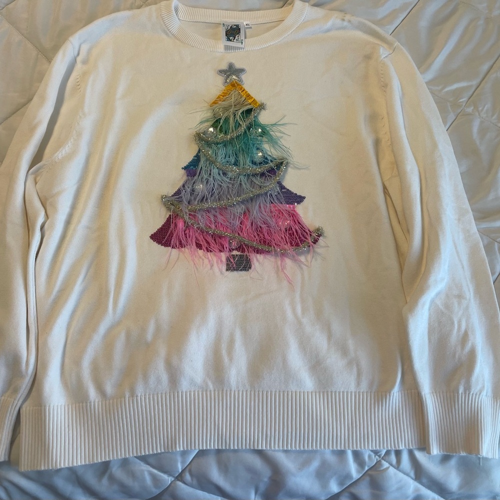 Queen of Sparkles feather Christmas tree sweater